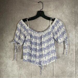 EN CRÈME | Purple & White Stripped Pattern Crop Top | Size Small